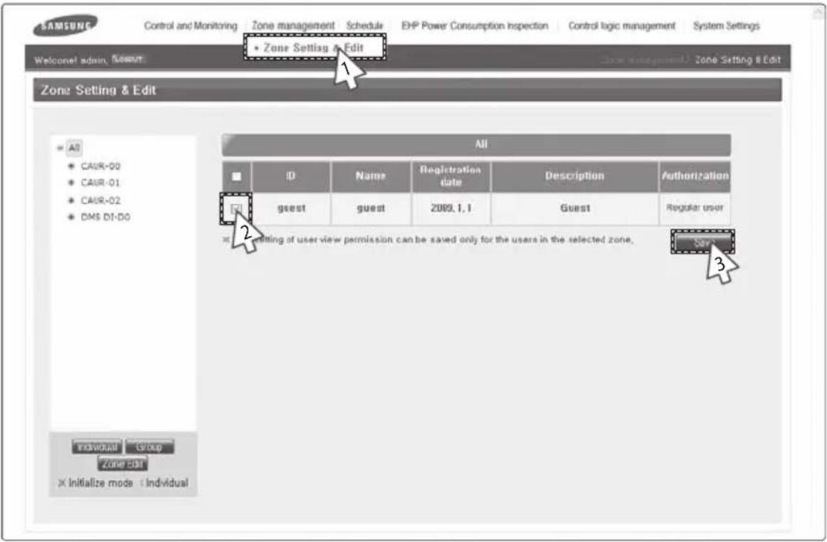 SAMSUNG MIM-B17 - Zone Setting &amp; Edit – Setting the User Authorization - 1
