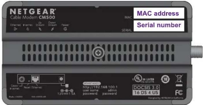NETGEAR CM500 - Product Label - 1