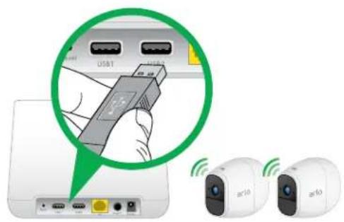 Diagram showing USB port connection to two connected devices with wireless signal indicators, highlighting a device's internal structure.