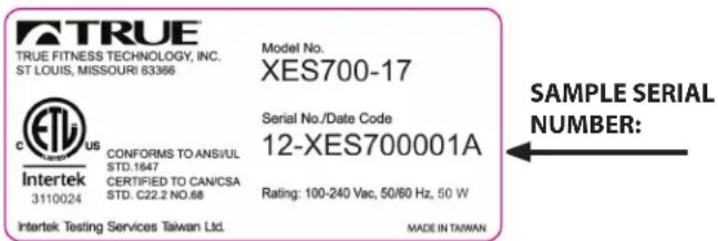 True ES700 - SAMPLE SERIAL NUMBER STICKER: - 1