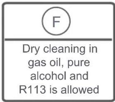 F Dry cleaning in gas oil, pure alcohol and R113 is allowed