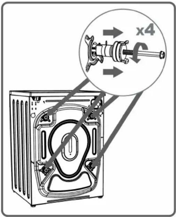 Technical diagram of a washing machine showing internal components and a magnified view with dimension annotation 'x4'
