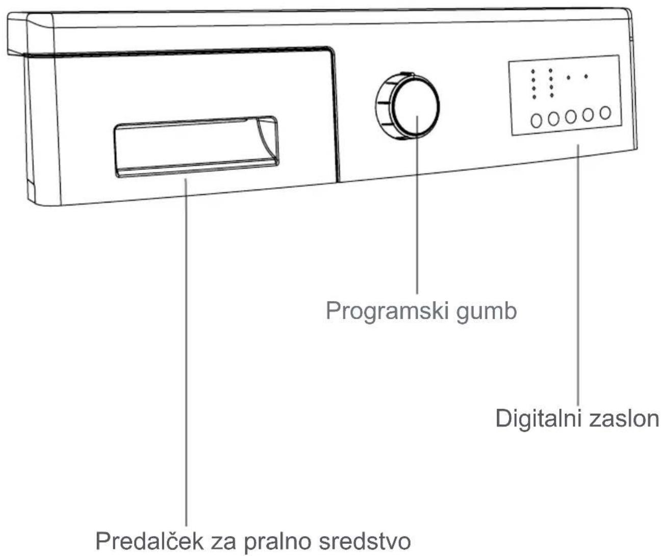 Programski gumb Digitalni zaslon Predalček za pralno sredstvo