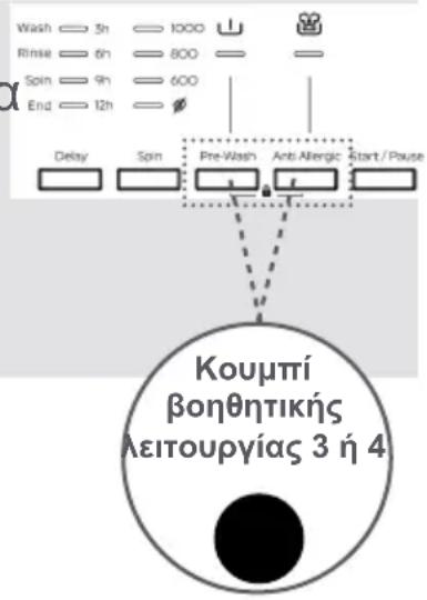 Wash — 5h — 1000 Rinsie — 6h — 800 Spin — 9h — 600 End — 12h Delay Spin Pre-Wash Anti-Allergic Start/Pause Kouμπί βοηθητικής Λειτουργίας 3 ή 4