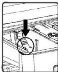 Technical diagram showing a mechanical assembly with an arrow indicating a specific component and a magnified inset highlighting a feature.