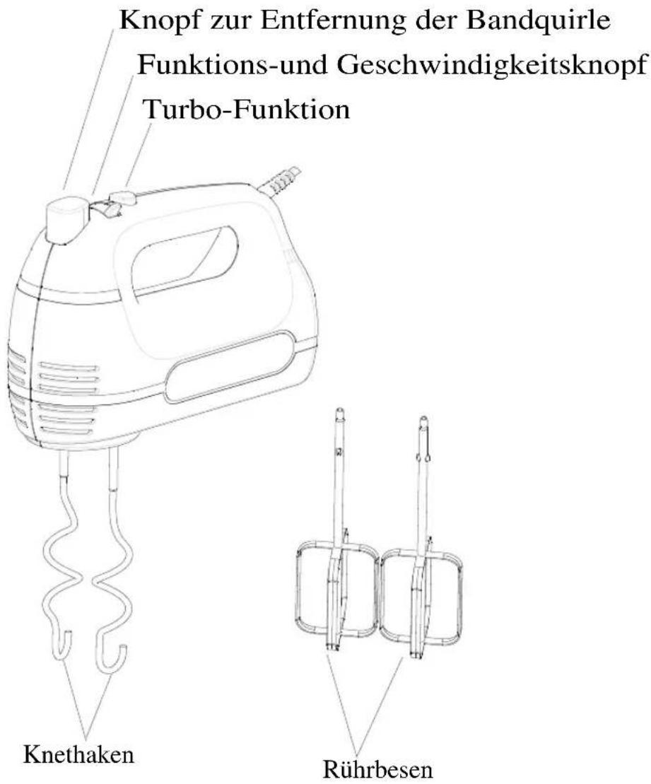 Knopf zur Entfernung der Bandquirle Funktions-und Geschwindigkeitsknopf Turbo-Funktion Knethaken Rührbesen