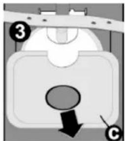 Diagram of a device with labeled parts and directional arrow, likely illustrating a mechanical or electrical component.