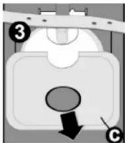 Diagram of a device with labeled parts and directional arrow, likely illustrating a mechanical or electrical component.