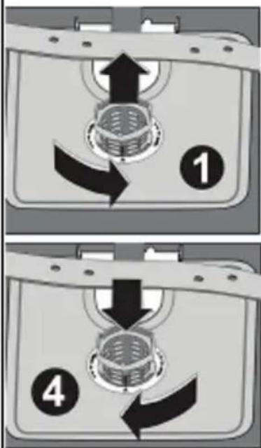 Diagram showing two steps of a mechanical device with labeled parts and directional arrows indicating motion or movement.