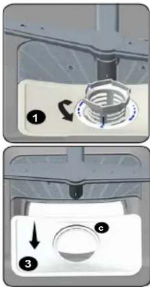 Diagram showing a mechanical component with labeled parts and directional arrows, likely illustrating a motion or assembly process.