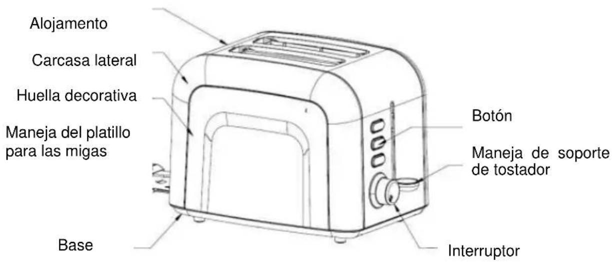 Alojamento Carcasa lateral Huella decorativa Maneja del platillo para las migas Botón Maneja de soporte de tostador Base Interruptor