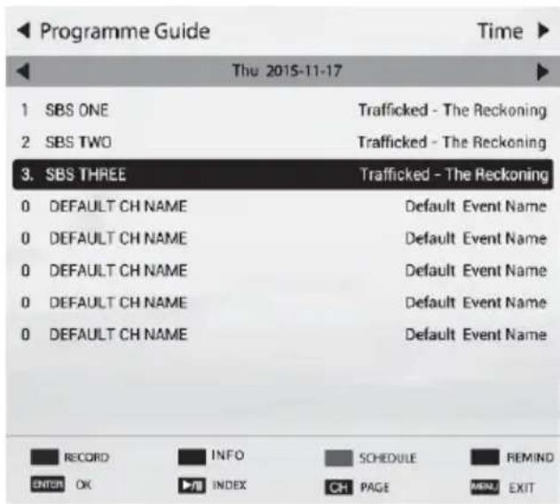 Programme Guide Thu 2015-11-17 1 SBS ONE 2 SBS TWO 3. SBS THREE 0 DEFAULT CH NAME 0 DEFAULT CH NAME 0 DEFAULT CH NAME 0 DEFAULT CH NAME 0 DEFAULT CH NAME Trafficked - The Reckoning Trafficked - The Reckoning Trafficked - The Reckoning Default Event Name Default Event Name Default Event Name Default Event Name Default Event Name RECORD INFO SCHEDULE REMIND ENTER OK INDEX CH PAGE MENU EXIT