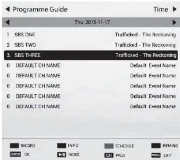 Programme Guide Thu 2015-11-17 1 SBS ONE 2 SBS TWO 3. SBS THREE 0 DEFAULT CH NAME 0 DEFAULT CH NAME 0 DEFAULT CH NAME 0 DEFAULT CH NAME 0 DEFAULT CH NAME Trafficked - The Reckoning Trafficked - The Reckoning Trafficked - The Reckoning Default Event Name Default Event Name Default Event Name Default Event Name Default Event Name RECORD INFO SCHEDULE REMIND ENTER OK INDEX CH PAGE MENU EXIT