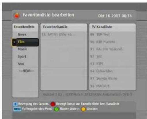 TOPFIELD TF 7740 HDPVR - Bearbeiten der Favoritenliste - 1