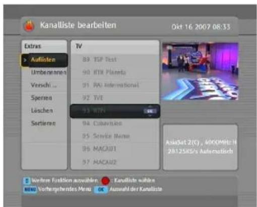 TOPFIELD TF 7740 HDPVR - Bearbeiten der Senderliste - 1