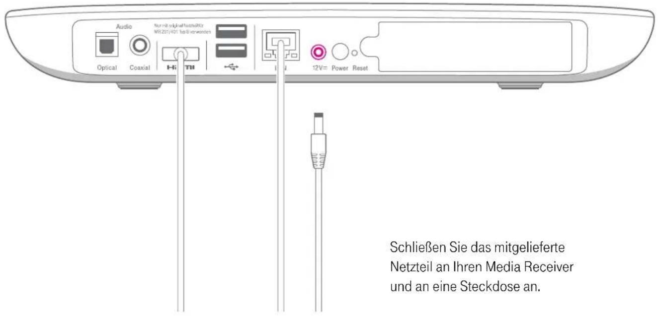 Audio Optical Coaxial Netzteil original Netzteil/R MG201/A01 Top-8 nonworden 12V= Power Reset Schließen Sie das mitgelieferte Netzteil an Ihren Media Receiver und an eine Steckdose an.