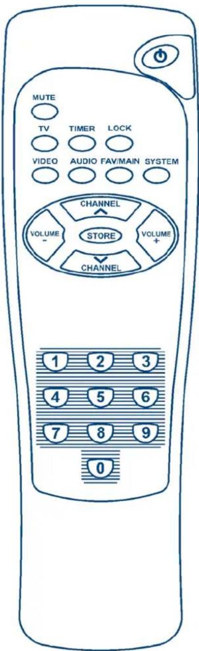 MUTE TV TIMER LOCK VIDEO AUDIO FAV/MAIN SYSTEM CHANNEL VOLUME STORE VOLUME + CHANNEL 1 2 3 4 5 6 7 8 9 0