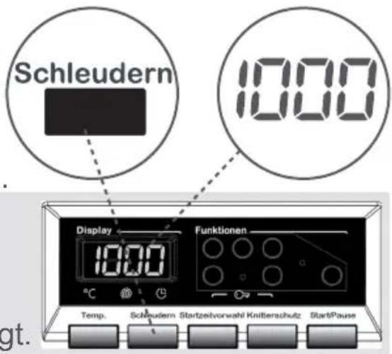 Schleudern 1000 Display 1000 Funktionen Temp. Schleudern Startzeitvorwahl Knitterschutz StartPause gt.