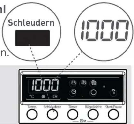 Schleudern 1000 1000 °C Temp. Schleudern Timer Bügelicht Start/Pause