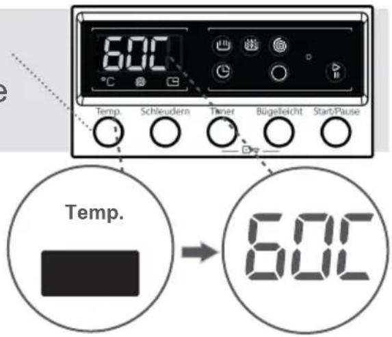600°C Temp. Schleudern Timer Bügelsicht Start/Pause Temp. 600°C