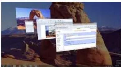 Desktop screenshot showing a photo of a desert rock with overlaid text and interface elements