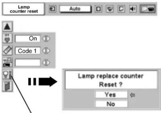 Lamp counter reset On Code 1 Lamp replace counter Reset ? Yes No