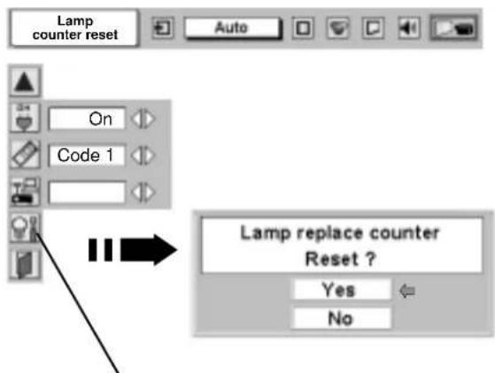 Lamp counter reset On Code 1 Lamp replace counter Reset ? Yes No