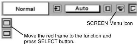 Normal Auto SCREEN Menu icon Move the red frame to the function and press SELECT button.