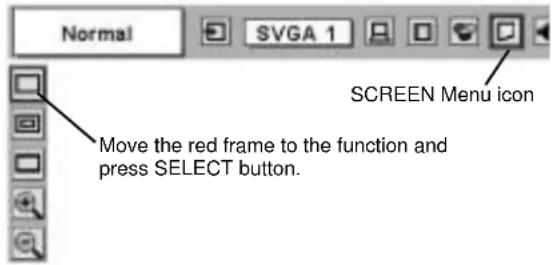 Normal SVGA 1 SCREEN Menu icon Move the red frame to the function and press SELECT button.