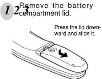 12 Remove the battery compartment lid. Press the lid down- ward and slide it.