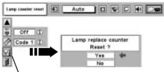 Lamp counter reset Auto Off Code 1 Lamp replace counter Reset ? Yes No