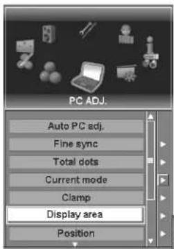 PC ADJ. Auto PC adj. Fine sync Total dots Current mode Clamp Display area Position