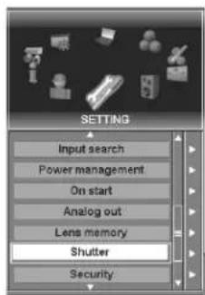 SETTING Input search Power management On start Analog out Lens memory Shutter Security