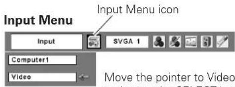 Input Menu Input SVGA 1 Computer1 Video Move the pointer to Video