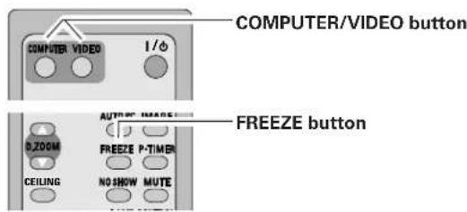 COMPUTER/VIDEO button AUTO/R IMAGE FREEZE button D.ZOOM FREEZE P-TIMEN CEILING NO SHOW MUTE