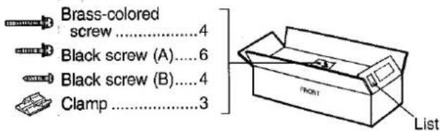 Brass-colored screw ....4 Black screw (A)....6 Black screw (B)....4 Clamp ....3 FRONT List