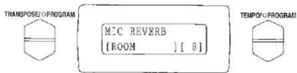TRANSPOSE/OPROGRAM MIC REVERB [ROOM] [8] TEMPO/OPROGRAM