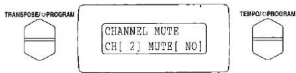 TRANPOSE/OPROGRAM CHANNEL MUTE CH[ 2 ] MUTE[ NO ] TEMPO/OPROGRAM