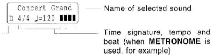 Concert Grand D 4/4 ♩=120 Name of selected sound Time signature, tempo and beat (when METRONOME is used, for example)