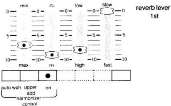 min nu low slow 0 -0 -0 -0 -0 -0 5 -5 -5 -5 -5 10 max NN high fast reverb lever 1st auto wah upper on add harmonizer control