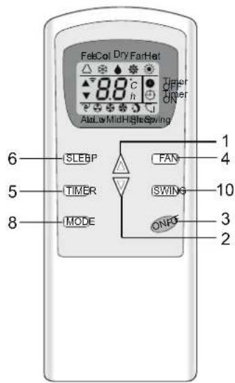 FetCol Dry FarHot 88°C Auta Mid-High Swing SLEBP TIMER MODE FAN SWING ONRO 1 4 10 3 2