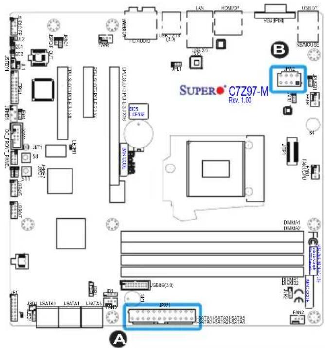 Supermicro C7Z97-M - ATX Main PWR & CPU PWR Connectors (JPW1 & JPW2) - 1
