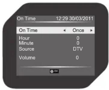 On Time 12:29 30/03/2011 On Time < Once > Hour 0 Minute 0 Source DTV Volume 0
