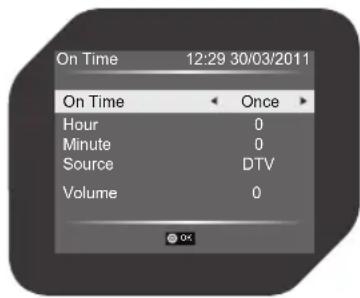 On Time 12:29 30/03/2011 On Time < Once > Hour 0 Minute 0 Source DTV Volume 0