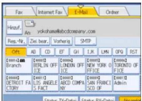 Hinzuf. An: yokohama@abcdcompany.com Reg.-Nr. Ziel.bear. Vorherig SMTP Oft AD CD EF GH IJK LMN OPQ RST [000014 888] Branch [00003] BERLIN OFF ICE [00004] LONDON OFF ICE [00005] NEW YORK O'FFICE [00006] TORONTO OF FICE [00008] DETROIT FA CTORY [00011] LOS ANGELE S FACT [00007] ABCD COMP A NY [00009] SAN FRANCI SCD OF [00012] Admin Status: TX-Date; Status: BY-Date; Microsoft