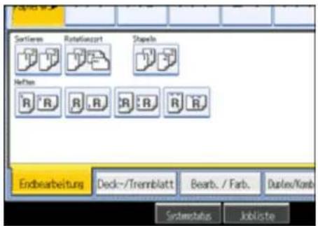 Sortliers Rotation/sport Shape Heften R R R R R R Endbearbeitung Deck-/Tremblatt Bearb. / Farb. Duplex/Komb Sortenstatus Jobliste