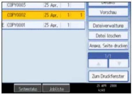 COPY0005 25 Apr. 1 COPY0002 25 Apr. 1 1 COPY0001 25 Apr. 1 Details Vorschau Dateivenwaltung Datei loschen Anag, Seite drucken 1/1 Zum Druckferster Systematic Jobliste 25 April 2008 +49