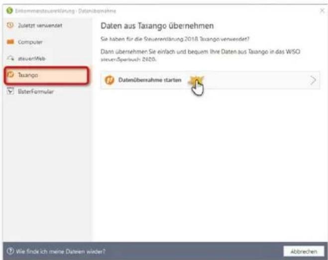 Wiso steuer:Sparbuch 2020 - Info: Datenübernahme aus Taxango - 1