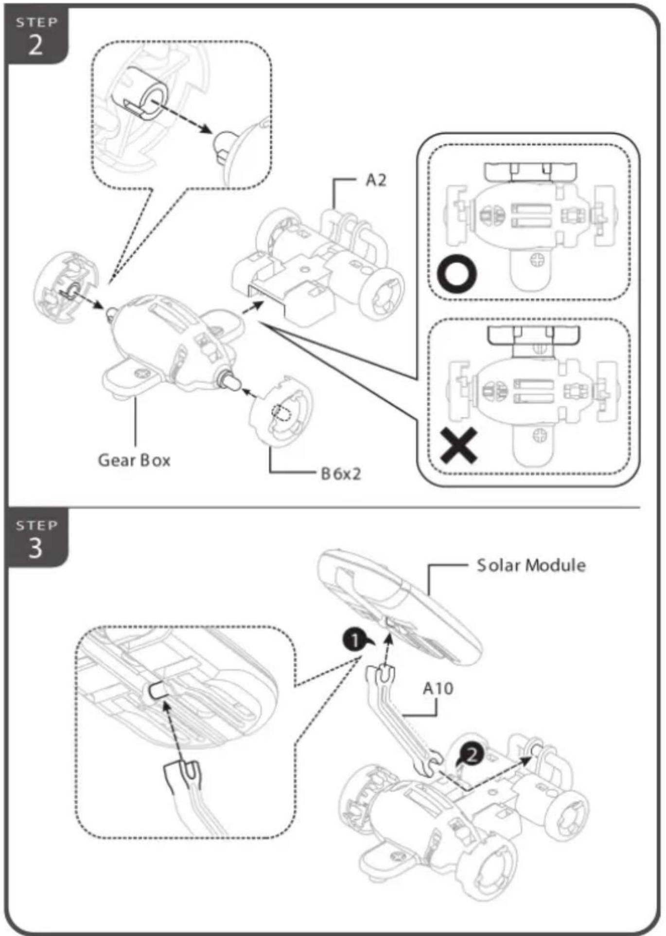 STEP 2 A2 Gear Box B6x2 STEP 3 Solar Module 1 A10 2