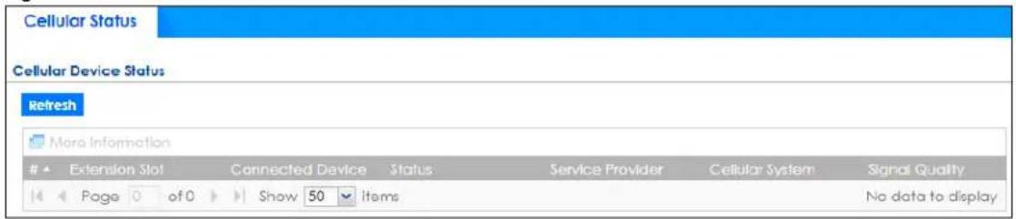 Cellular Status Cellular Device Status Refresh More Information Extension Slot Connected Device Status Service Provider Cellular System Signal Quality Page 0 of 0 Show 50 items No data to display